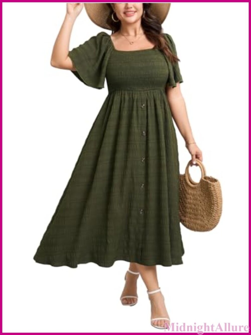 Plus Size Smocked Maxi Dress Square Neck Flowy Boho Casual